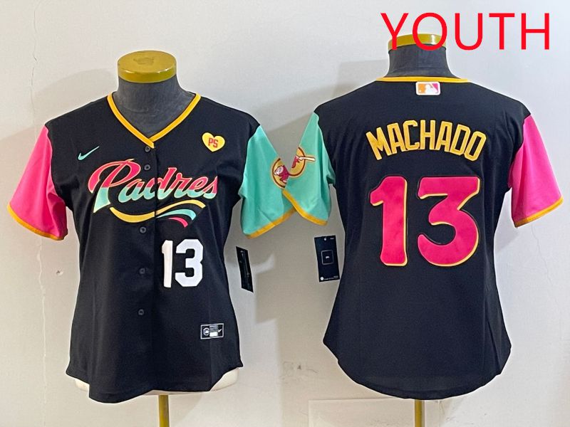 Youth San Diego Padres #13 Machado Black City Edition 2025 Nike MLB Jersey style 9